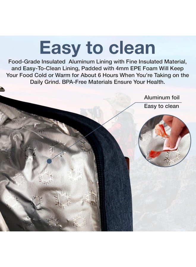 MahMir Insulated Lunch Bag for Men Women Kids with Strap Handles, Wide Open Easy to Clean Insulated Lunch Bag Box for Office Work School Picnic Travel, Leakproof Thermal Cooler Insulated Lunch - Image 3